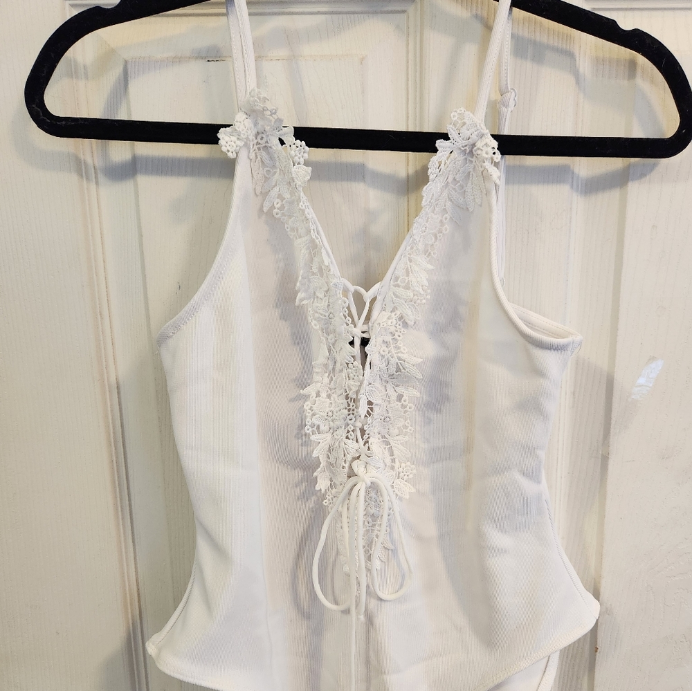 Forever 21 White Lace Trim Body Suit